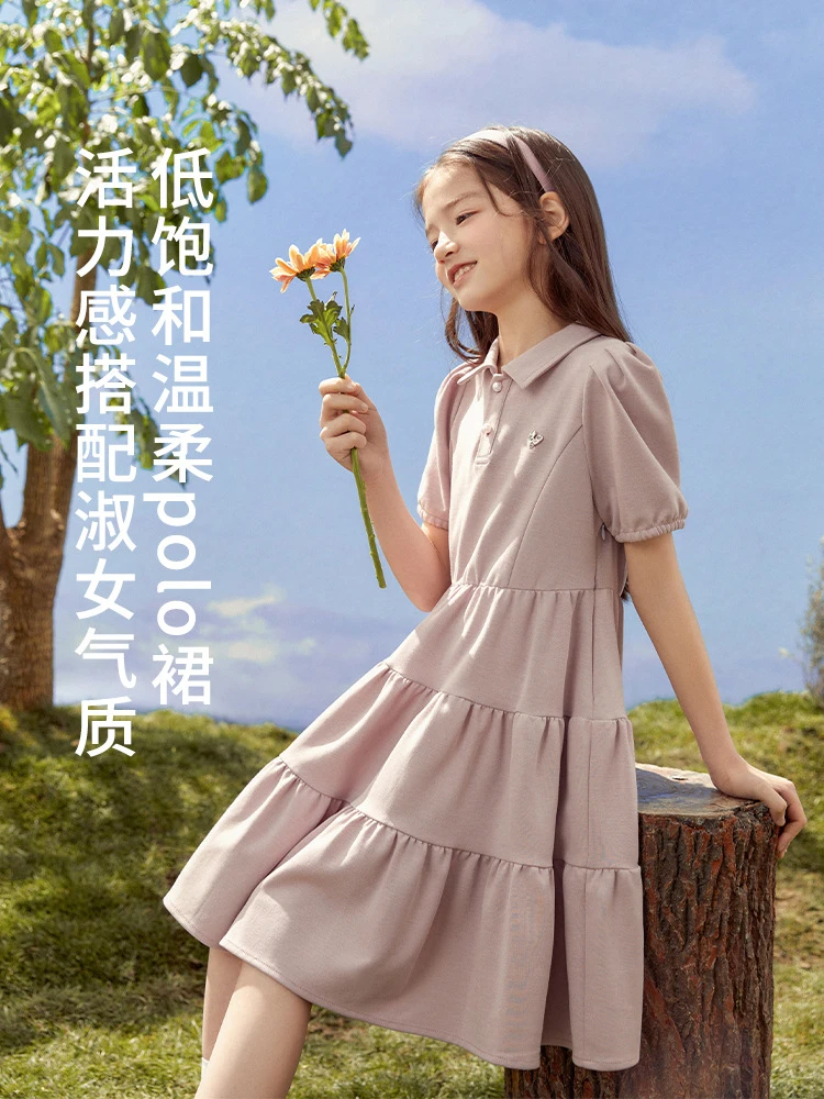 商品[国内直发] GLENVINTEN|格岚云顿2024夏季新款女童甜美连衣裙中大童polo领女孩灯笼袖裙子,价格¥343,第1张图片