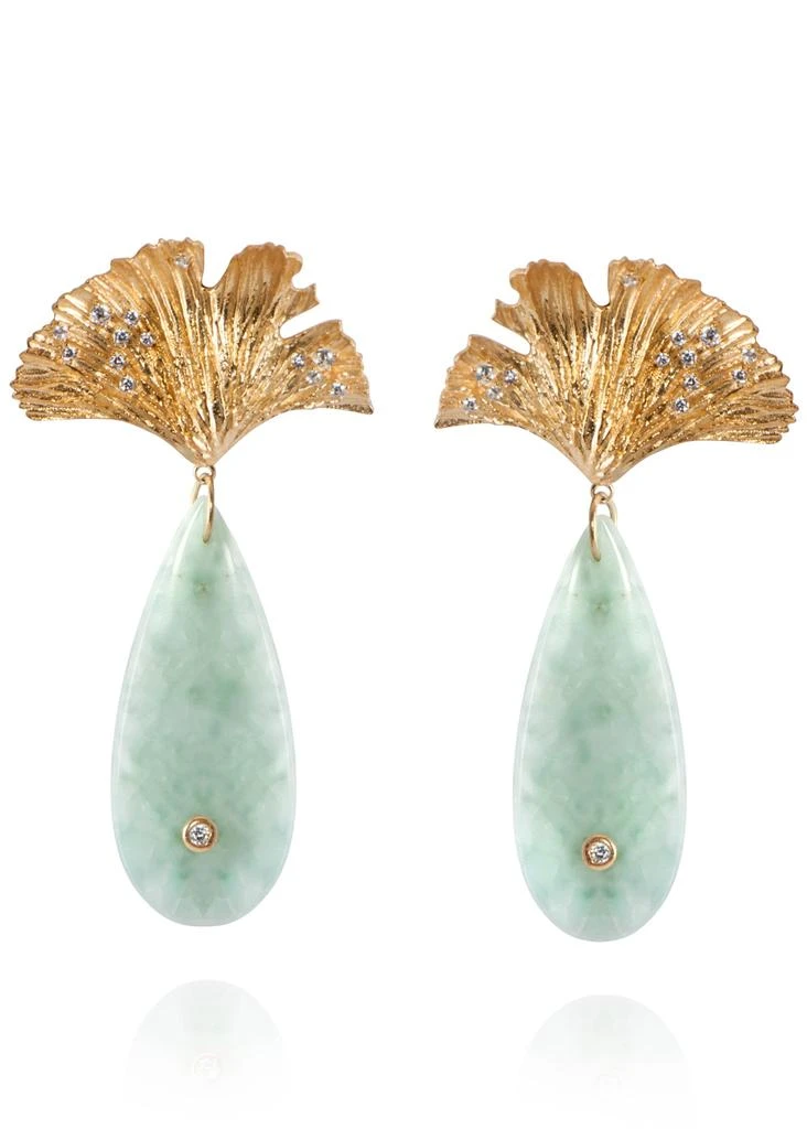 商品APPLES & FIGS|Sea foam blue onyx & gold ginkgo leaf earrings,价格¥4502,第1张图片