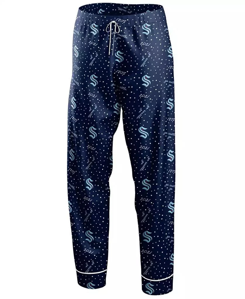 商品WEAR by Erin Andrews|Women's Deep Sea Blue Seattle Kraken Long Sleeve Button-Up Shirt and Pants Sleep Set,价格¥337,第3张图片详细描述