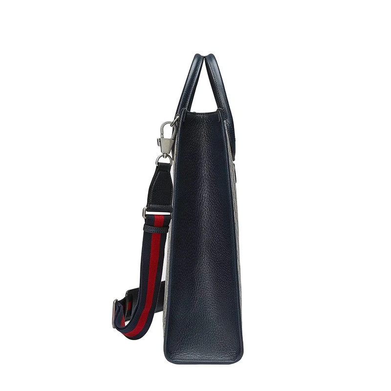 商品Gucci|【预售3-7天】Gucci/古驰  男士中号米色/蓝色提花帆布红蓝肩带老花手提肩背托特包 6741559C2VN4076,价格¥13363,第6张图片详细描述