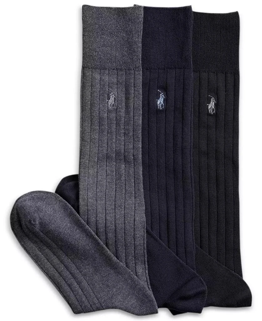 商品Ralph Lauren|Men's 3-Pk. Over the Calf Mercerized Cotton Rib Dress Socks,价格¥213,第1张图片
