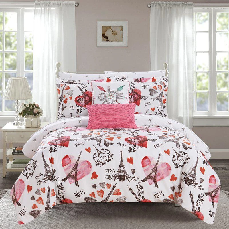 商品Chic Home Design|Marais 9 Piece Reversible Comforter Set "Paris Is Love" Inspired Printed Design Bed In A Bag FULL,价格¥995,第1张图片