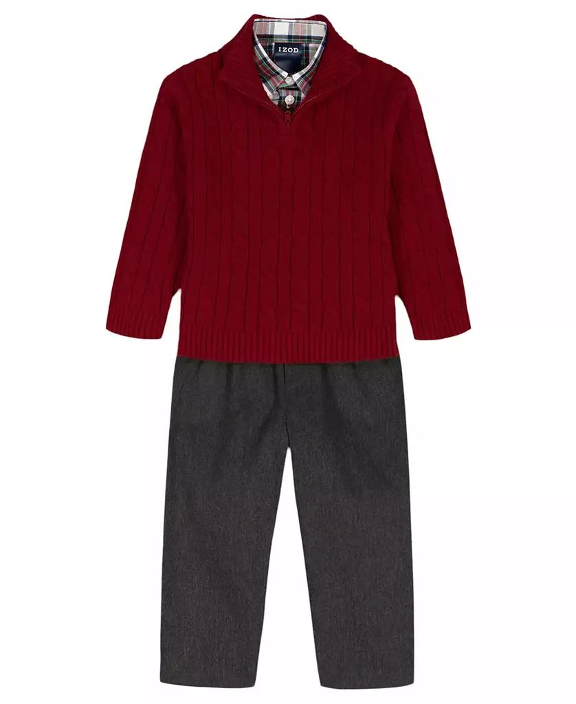 商品IZOD|Baby Boys 3-Piece Cable Knit Sweater, Shirt and Pants Set,价格¥475,第3张图片详细描述