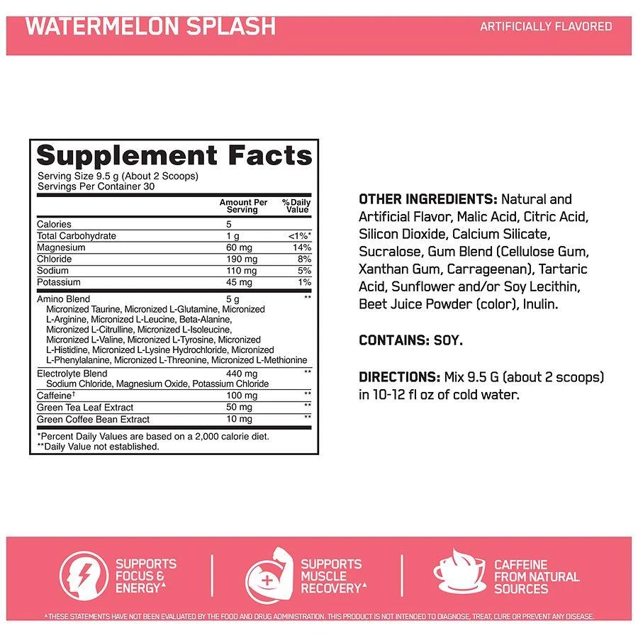 商品Optimum Nutrition|Amino Energy + Electrolytes Watermelon,价格¥214,第2张图片详细描述