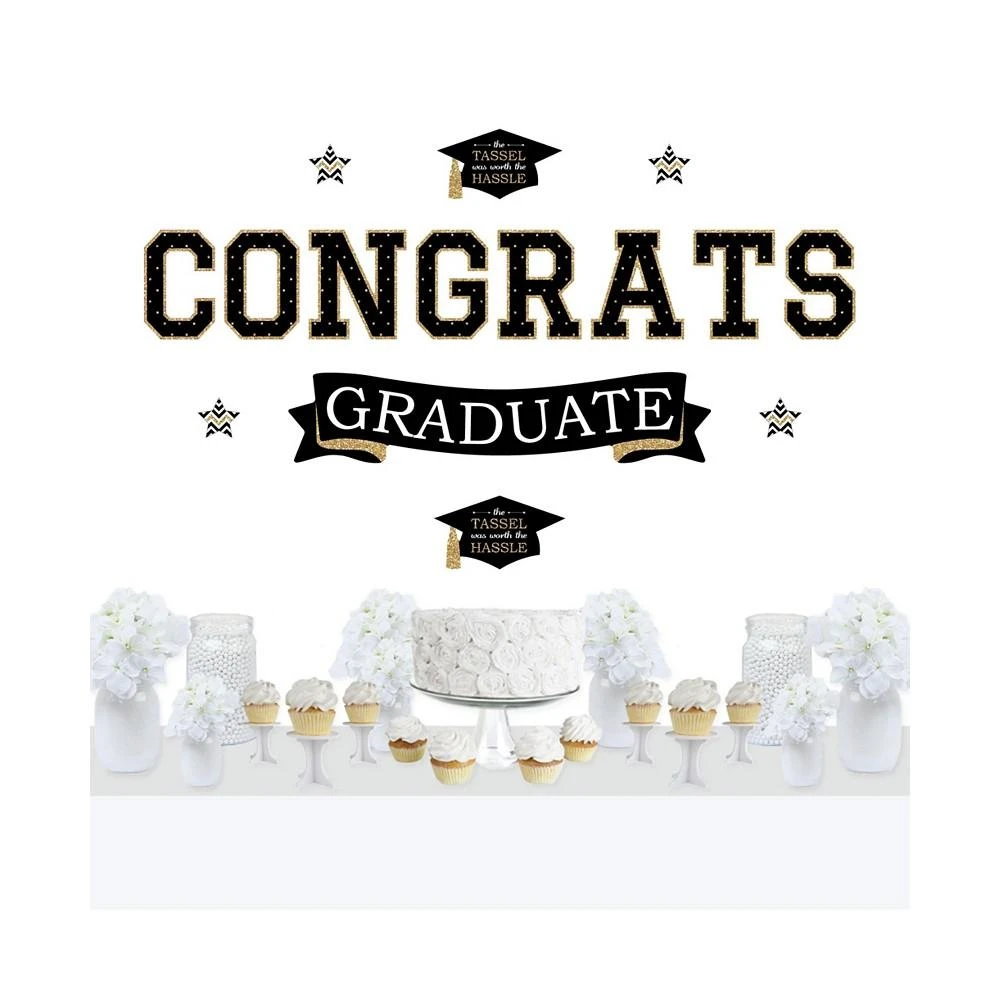 商品Big Dot of Happiness|Tassel Worth The Hassle Gold Peel & Stick Graduation Party Wall Decals Backdrop,价格¥261,第1张图片