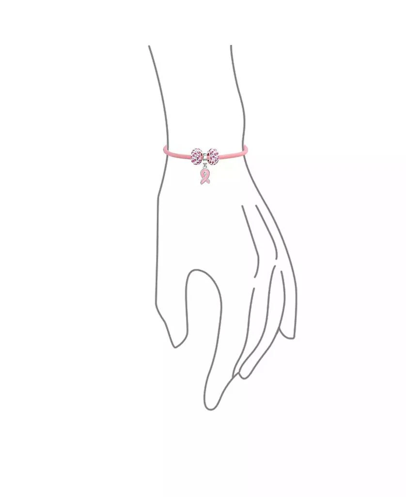 商品Bling Jewelry|Support Breast Cancer Survivor Pink Ribbon Bead Charm Pink Leather Bracelet .925 Silver,价格¥416,第3张图片详细描述