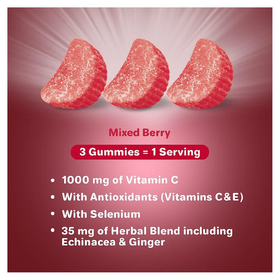 商品Airborne|Immune Support Gummies with Vitamin C, E, Zinc, Echinacea and Ginger Very Berry,价格¥74,第3张图片详细描述