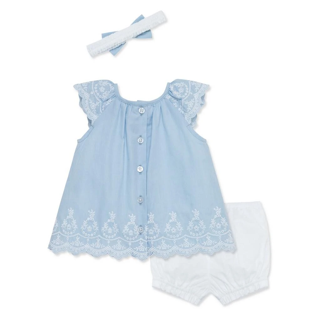 商品Little Me|Baby Girls Blue Eyelet Sunsuit with Headband,价格¥296,第2张图片详细描述