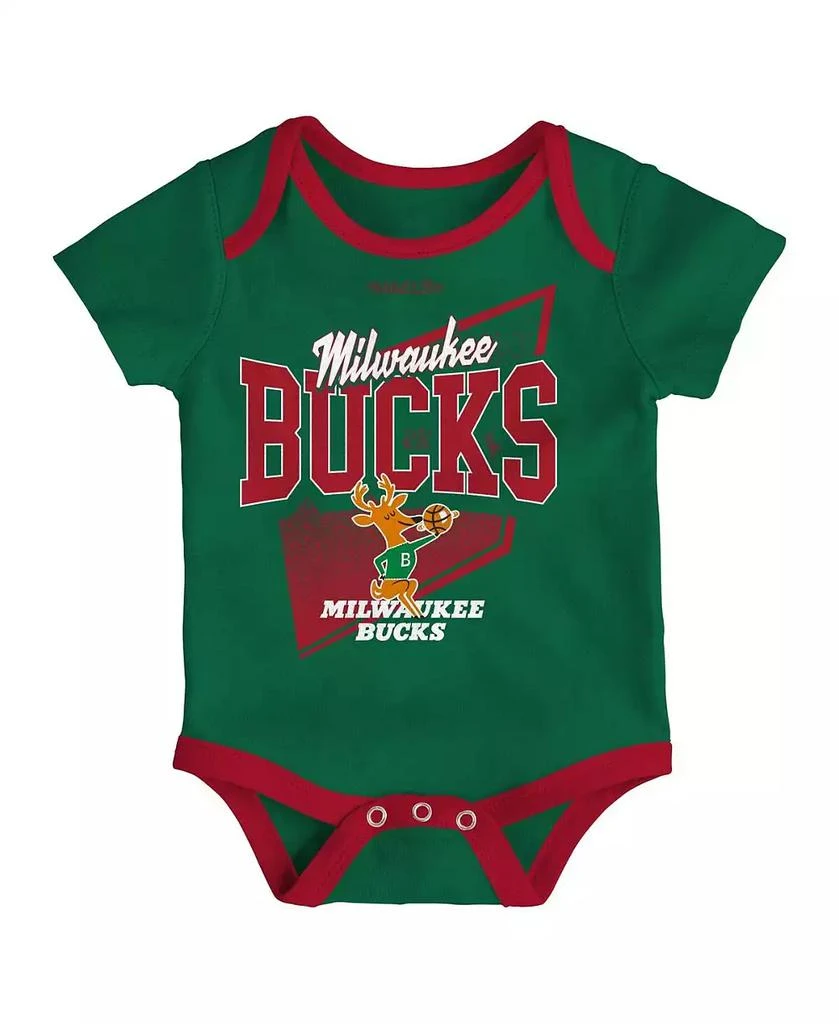 商品Mitchell & Ness|Infant Boys and Girls Hunter Green, Red Milwaukee Bucks Hardwood Classics Bodysuits and Cuffed Knit Hat Set,价格¥296,第4张图片详细描述