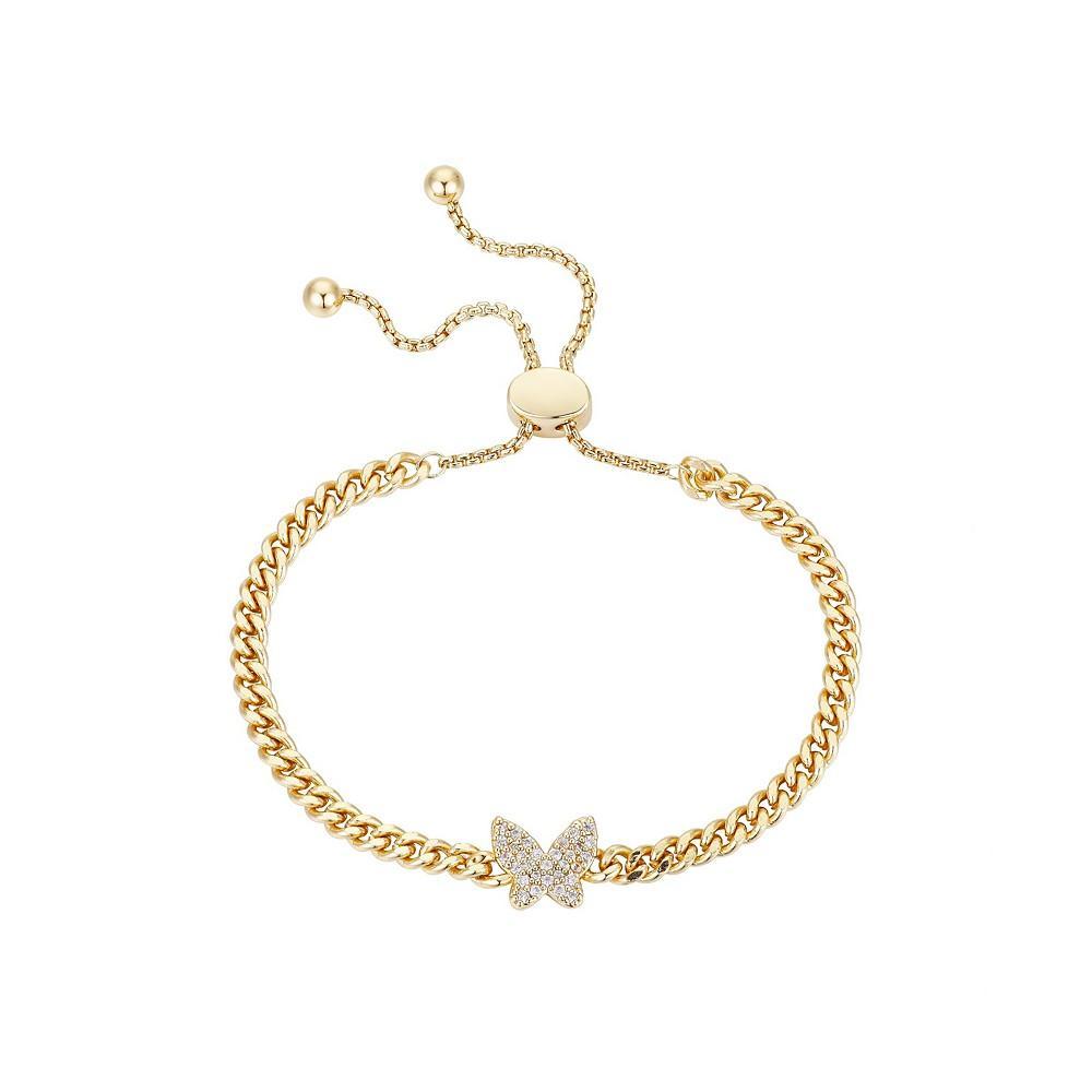 商品Unwritten|Gold Flash-Plated Cubic Zirconia Pave Butterfly Curb Chain Adjustable Bolo Bracelet,价格¥104,第1张图片