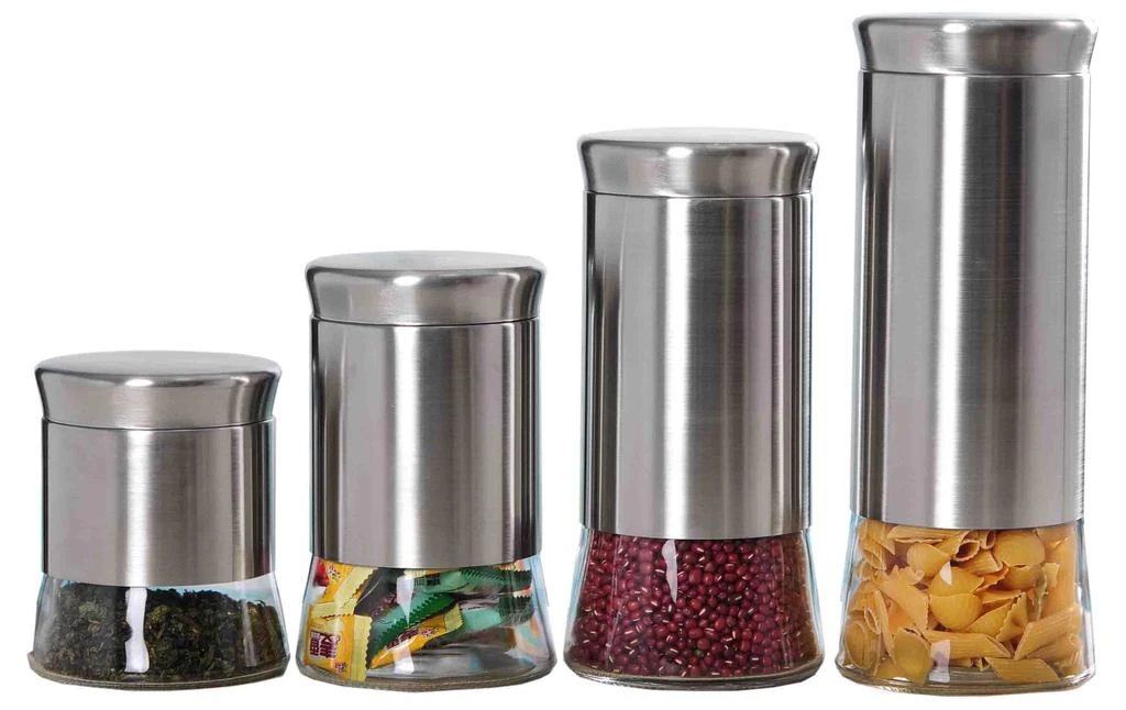 商品Home Basics|Home Basics Essence Collection 4 Piece Stainless Steel Canister Set,价格¥210,第1张图片