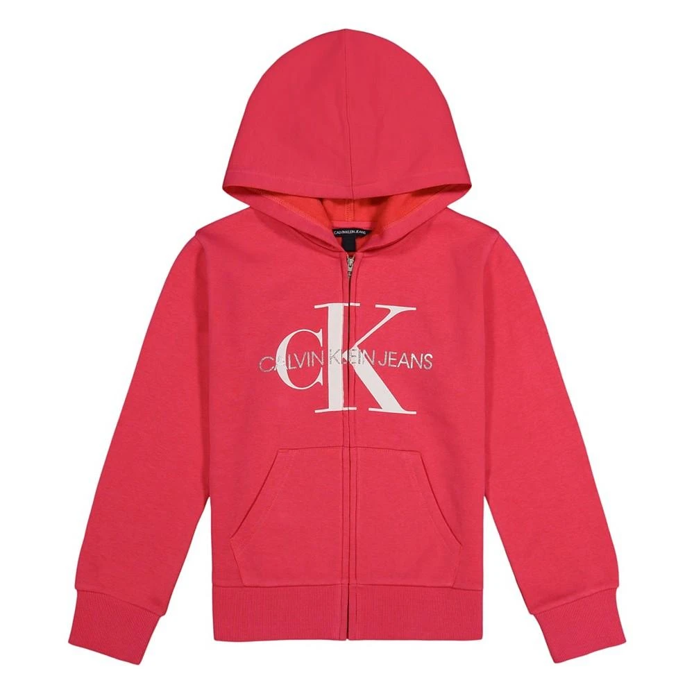 商品Calvin Klein|Big Girls Monogram Logo Fleece Hoodie,价格¥76,第1张图片