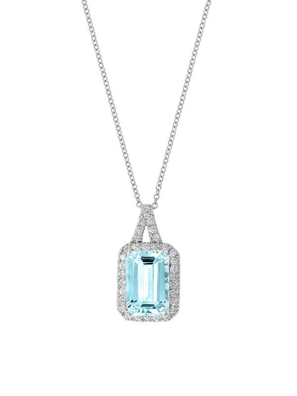 商品Effy|14K White Gold, Aquamarine & Diamond Pendant Necklace,价格¥10917,第1张图片