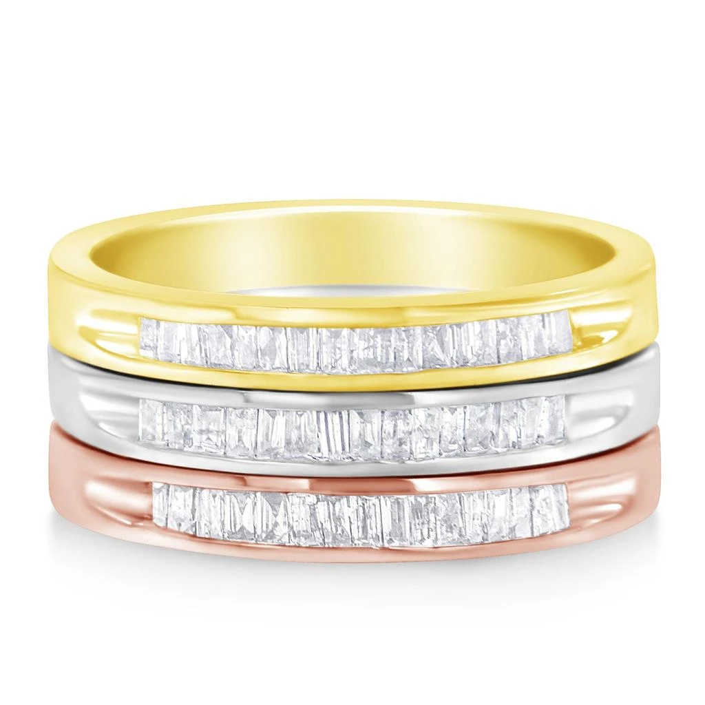 商品Haus of Brilliance|10K Yellow, White and Rose Gold over .925 Sterling Silver 5/8 Cttw Diamond Channel-Set Stackable Band Ring Set,价格¥3339,第3张图片详细描述