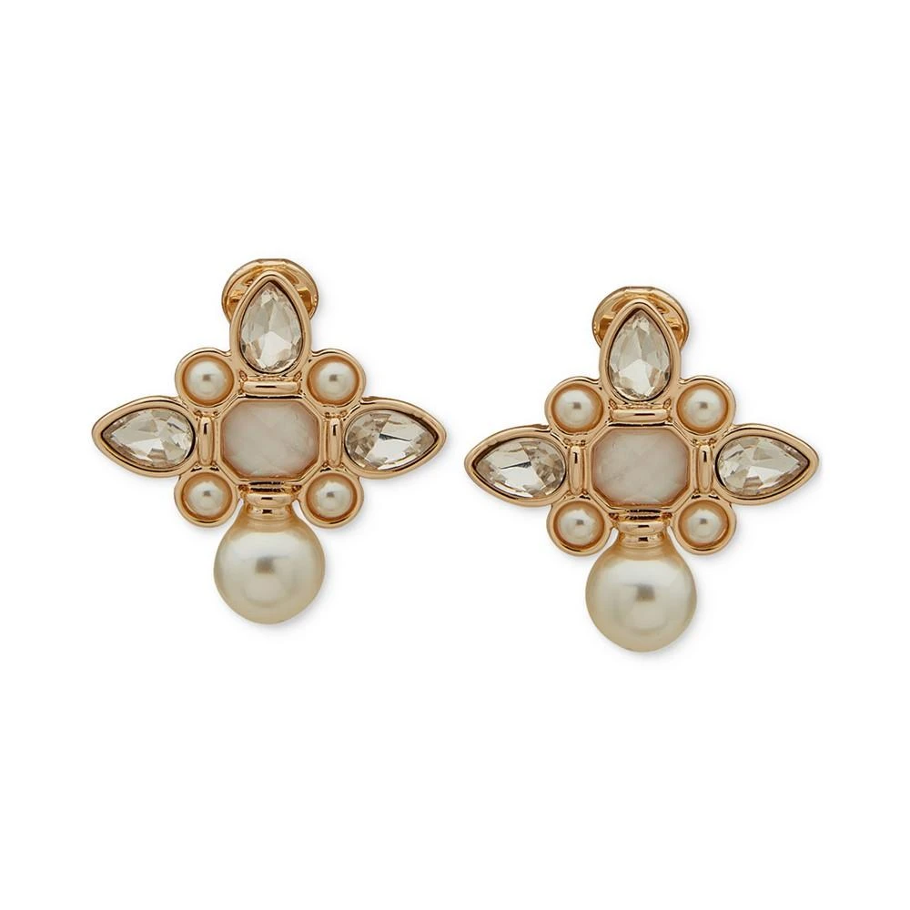 商品Anne Klein|Gold-Tone Imitation Pearl Crystal Stud Clip On Earrings,价格¥98,第1张图片