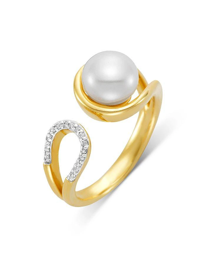 商品Mastoloni|18K Yellow Gold Cultured Freshwater Pearl and Diamond Open Horseshoe Ring,价格¥8222,第2张图片详细描述