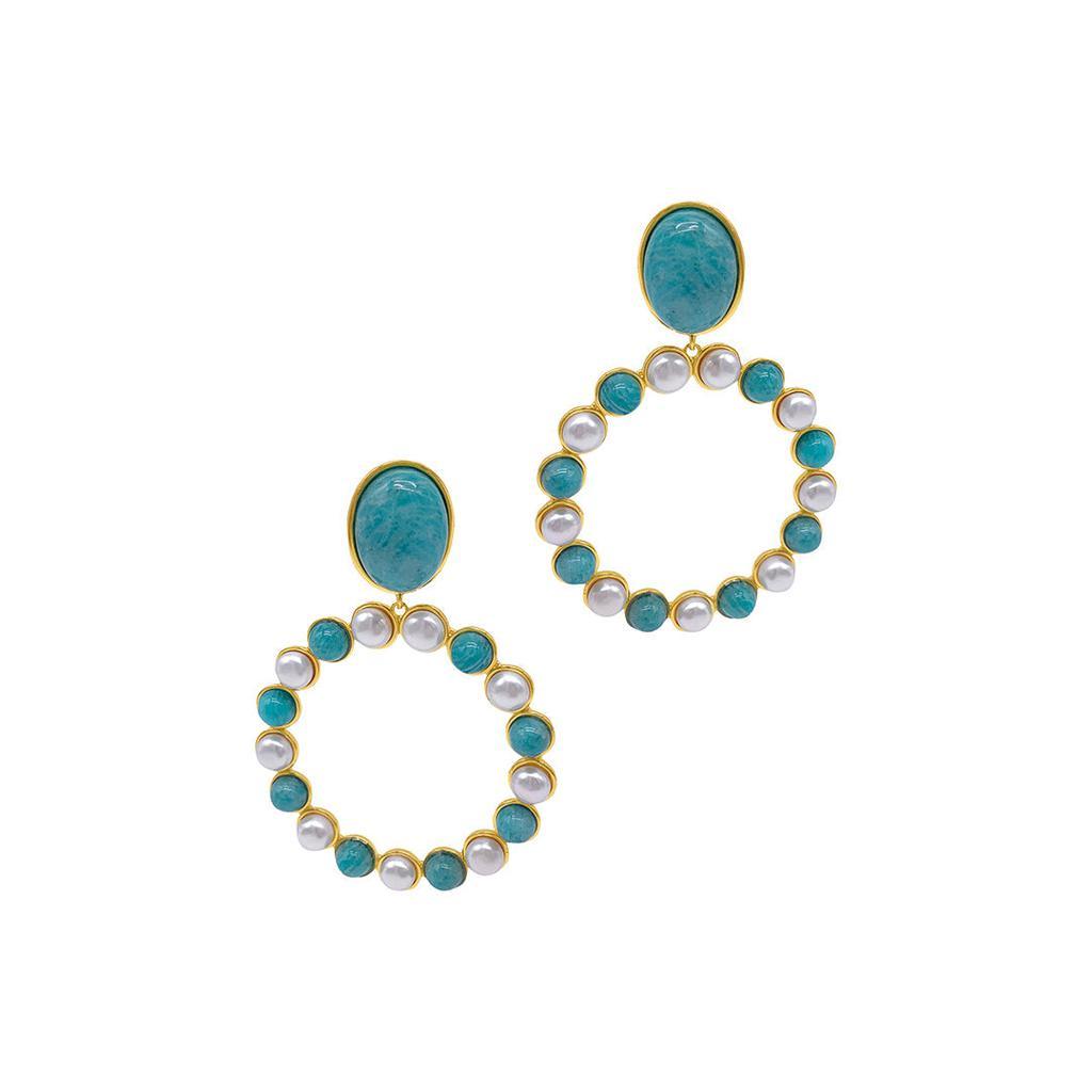 商品ADORNIA|Adornia Pearl and Aqua Statement Hoop Earrings gold,价格¥373,第1张图片