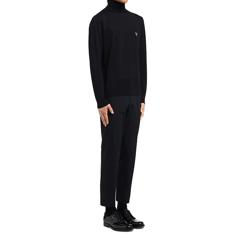 商品Prada|【预售3-7天】PRADA/普拉达 男士黑色精纺羊毛高领毛衣UMR502_1ZLE_F0002_S_212,价格¥8988,第5张图片详细描述