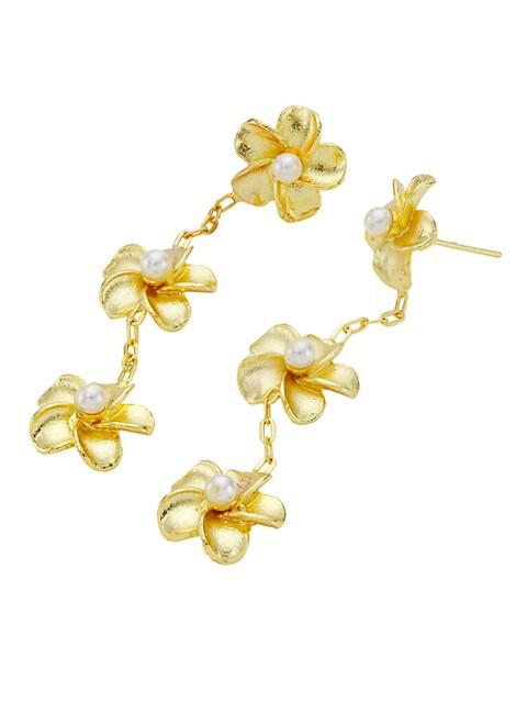 22K-Gold-Plated & 2.5MM Cultured Pearl Flower Drop Earrings商品第3张图片规格展示