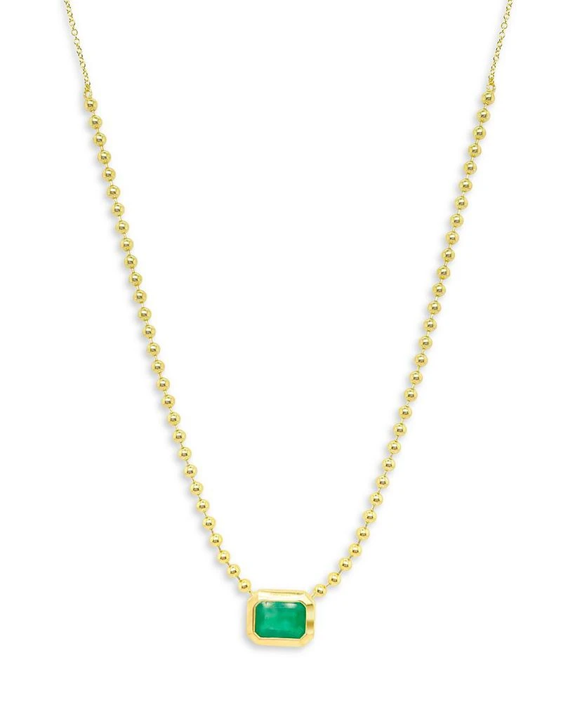 商品Meira T|14K Yellow Gold Ball Chain Emerald Solitaire Necklace, 18",价格¥14724,第1张图片