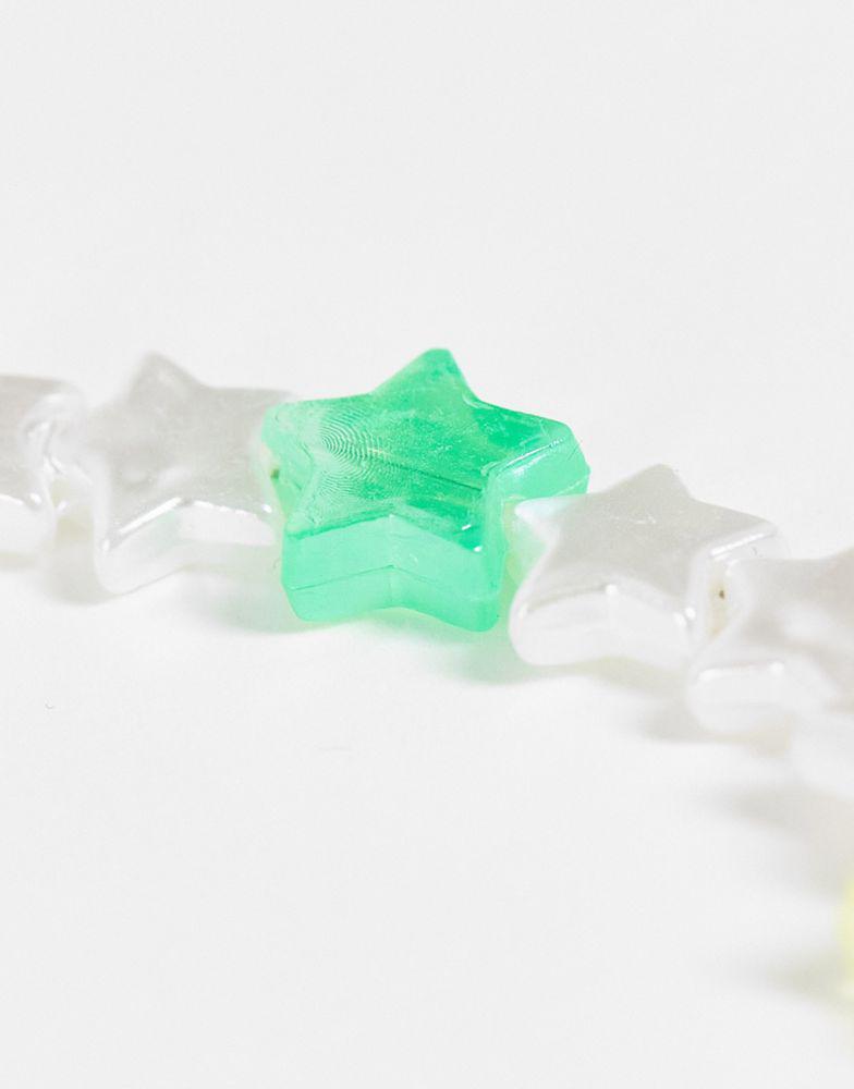 Reclaimed vintage inspired unisex necklace with 90's iridescent star beads商品第2张图片规格展示