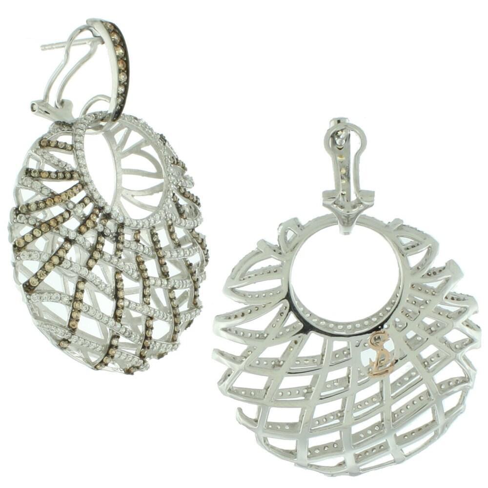 Suzy Levian Sterling Silver White Cubic Zirconia Criss-cross Round Big Dangle Earrings商品第2张图片规格展示