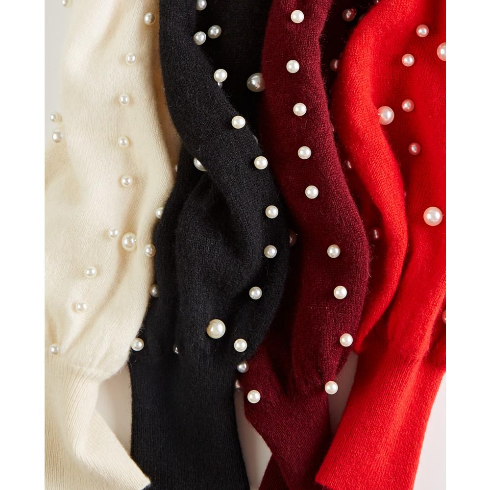 Women's Cashmere Pearl Mock-Neck Sweater, Created for Macy's商品第6张图片规格展示