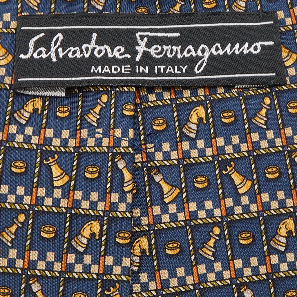 Salvatore Ferragamo Navy Blue Chess Print Silk Tie商品第3张图片规格展示