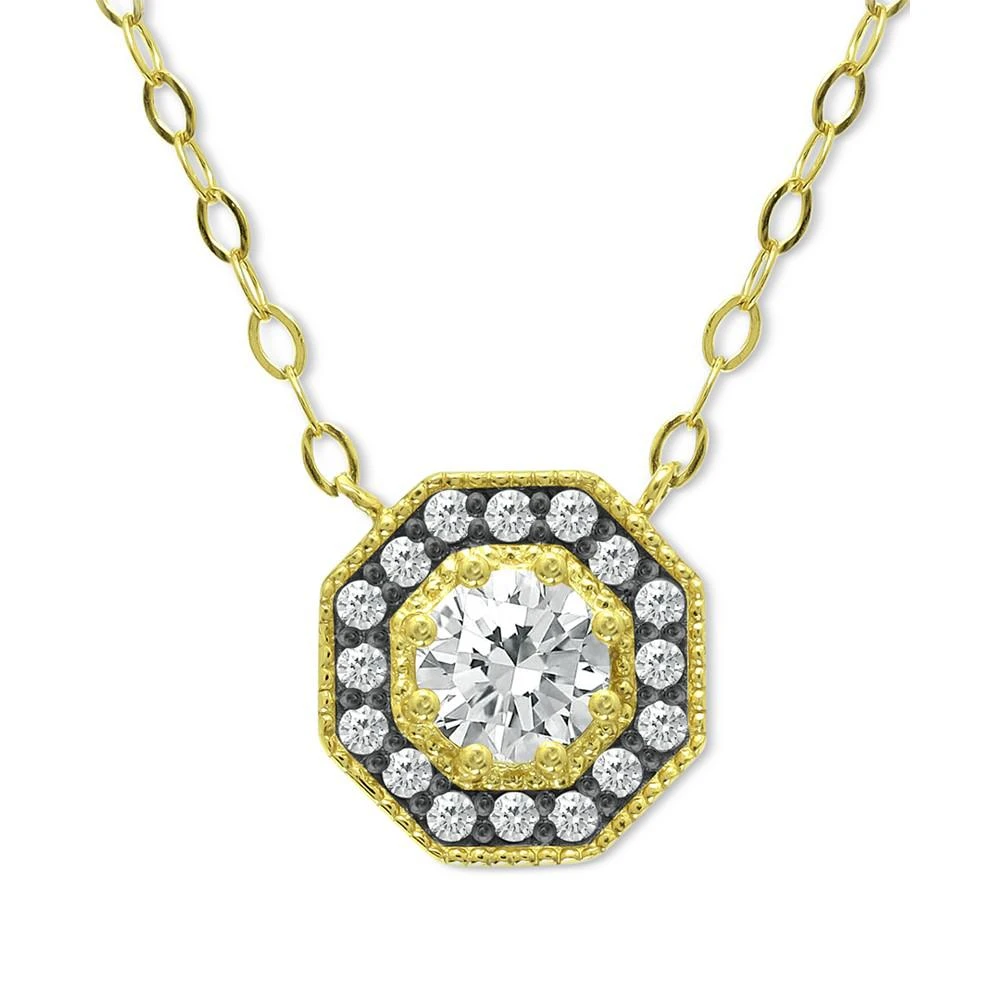 商品Giani Bernini|Cubic Zirconia Octagon Halo Pendant Necklace in 18k Gold-Plated Sterling Silver 16" + 2" extender, Created for Macy's,价格¥209,第1张图片