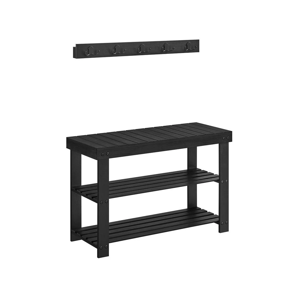 商品BreeBe|Coat Rack and 3-Tier Bamboo Shoe Bench Set Ink Black,价格¥733,第1张图片