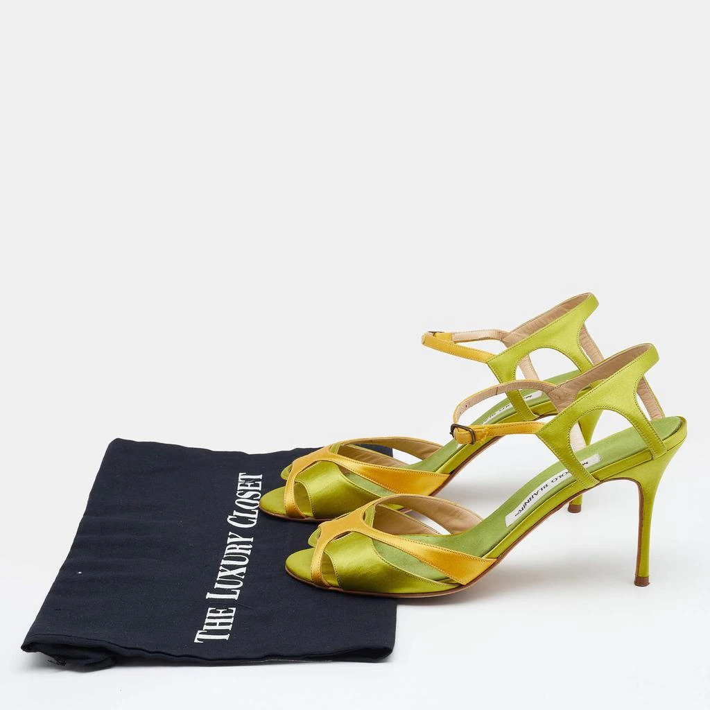 Manolo Blahnik Green/Yellow Satin Ankle Strap Sandals Size 39.5 商品