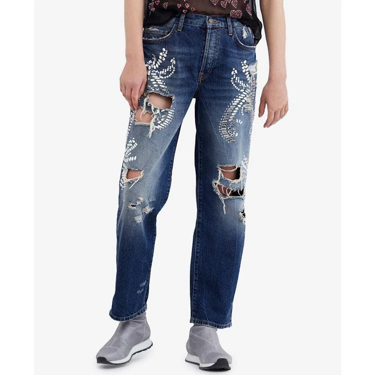 商品Free People|Cotton Embellished Ripped Jeans,价格¥599,第2张图片详细描述