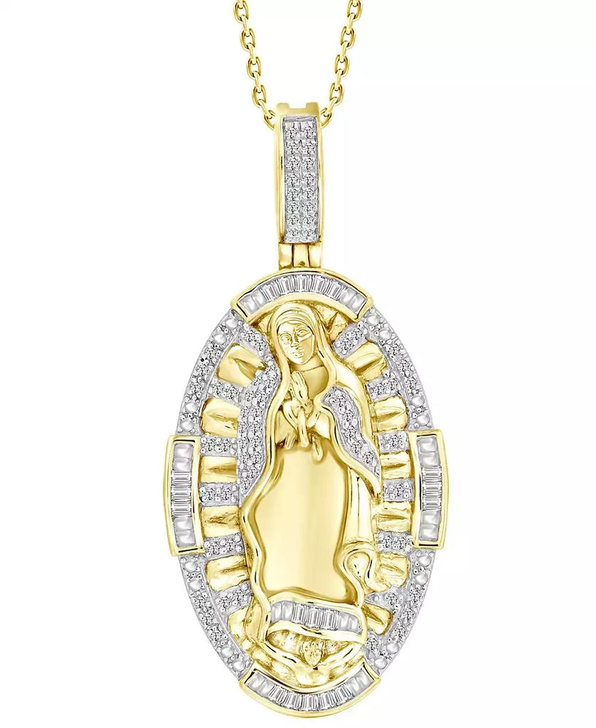 商品Macy's|Diamond Round & Baguette Our Lady of Guadeloupe Oval Medallion Pendant Necklace (1/4 ct. t.w.) in 10k Gold, 16" + 2" extender,价格¥5088,第1张图片