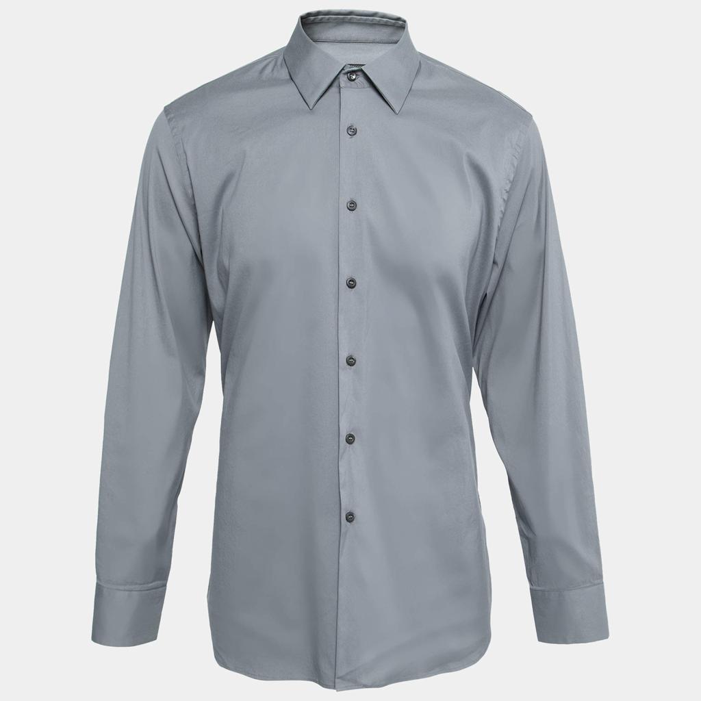 商品[二手商品] Prada|Prada Iron Grey Cotton Poplin Stretch Long Sleeve Shirt XXL,价格¥1288,第1张图片