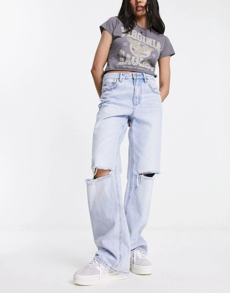 商品[国内直发] Stradivarius|Stradivarius 90s baggy dad jean with rips in medium blue,价格¥302,第1张图片