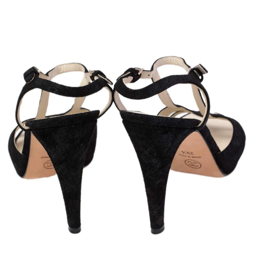 商品[二手商品] Chanel|Chanel Black Cut Out Suede CC Ankle Strap Sandals Size 39.5,价格¥2780,第5张图片详细描�述