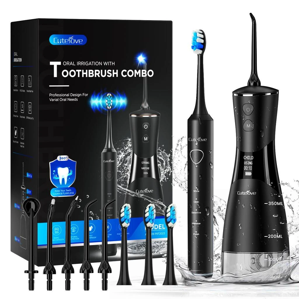 商品Cutelove|Water Flosser with 350ML & OLED Display & 5 Jet Tips & IPX7 Waterproof & 5 Modes, Cordless Water Flosser Picks for Teeth Cleaning, Electric Toothbrush with Water Flosser for Home Travel Use,价格¥251,第1张图片