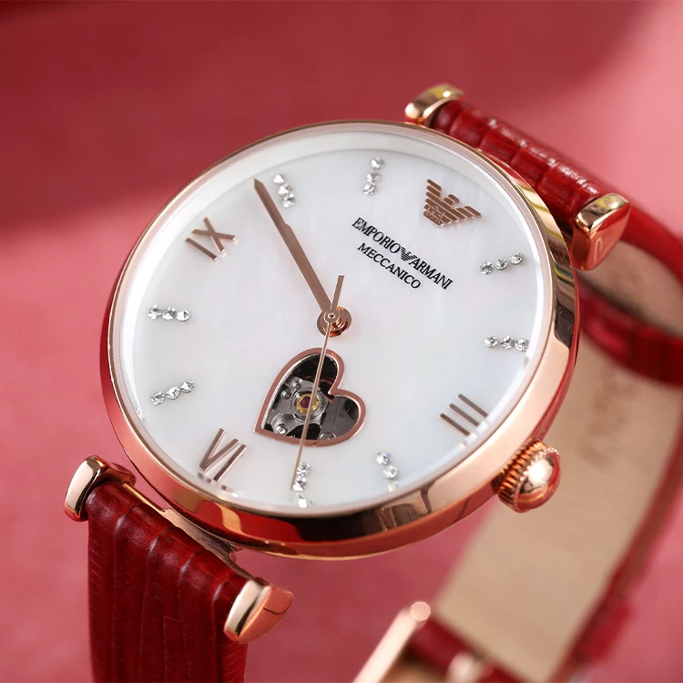 商品[国内直发] Emporio Armani|阿玛尼机械之心系列 腕表 机械机芯 皮革表带 29mm 贝母色表盘 女表 防水时尚潮流,价格¥4776,第9张图片详细描述