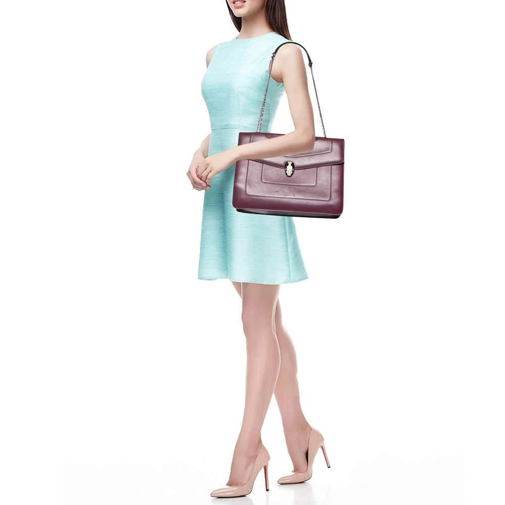 商品[二手商品] BVLGARI|Bvlgari Plum Leather Large Serpenti Forever Flap Tote,价格¥3551,第2张图片详细描述