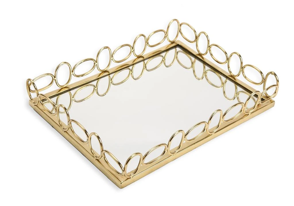 商品Classic Touch Decor|Oblong Mirror Tray with Circular Gold Design,价格¥925,第1张图片