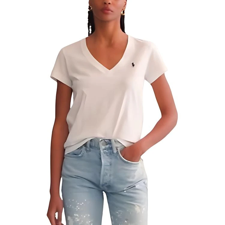 商品[国内直发] Ralph Lauren|纯色Logo刺绣V领短袖 T恤 女款 白色,价格¥476,第5张图片详细描述