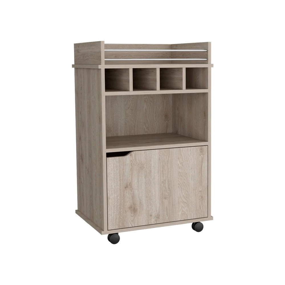 商品Depot E-Shop|35" H Bar Cart with Two Shelves four Wine Cubbies and One Cabinet,Light Pine,价格¥1806,第1张图片