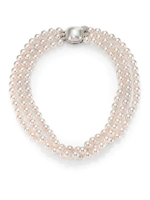 商品Majorica|8MM White Pearl & Sterling Silver Nested Triple-Strand Necklace,价格¥3189,第1张图片