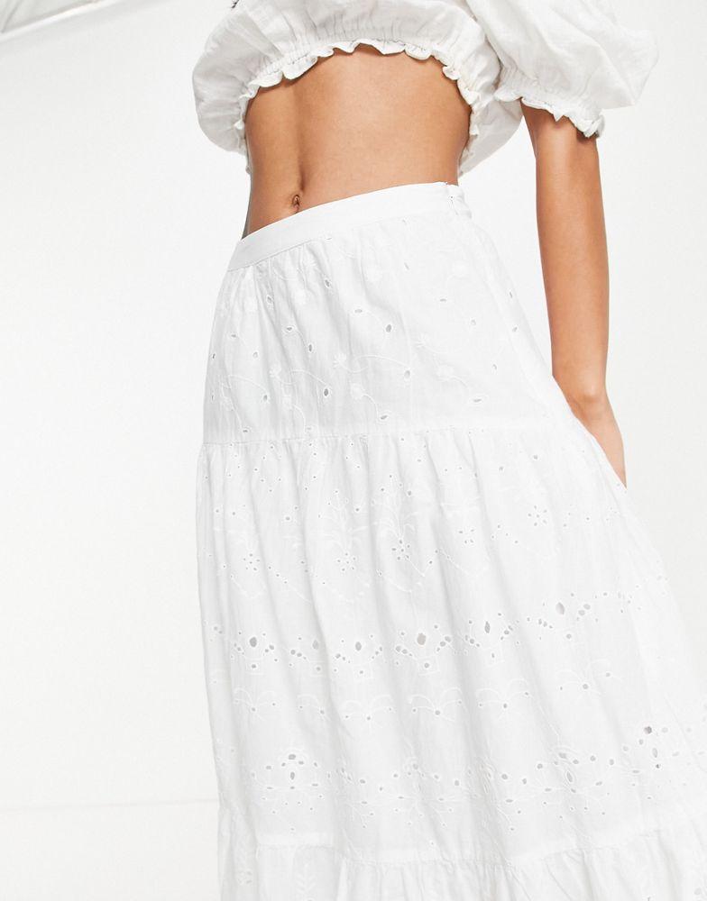 French Connection cotton tiered maxi skirt in white embroidery - WHITE商品第3张图片规格展示