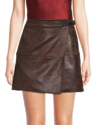 Faux Leather Faux Wrap Skirt商品第1张图片规格展示