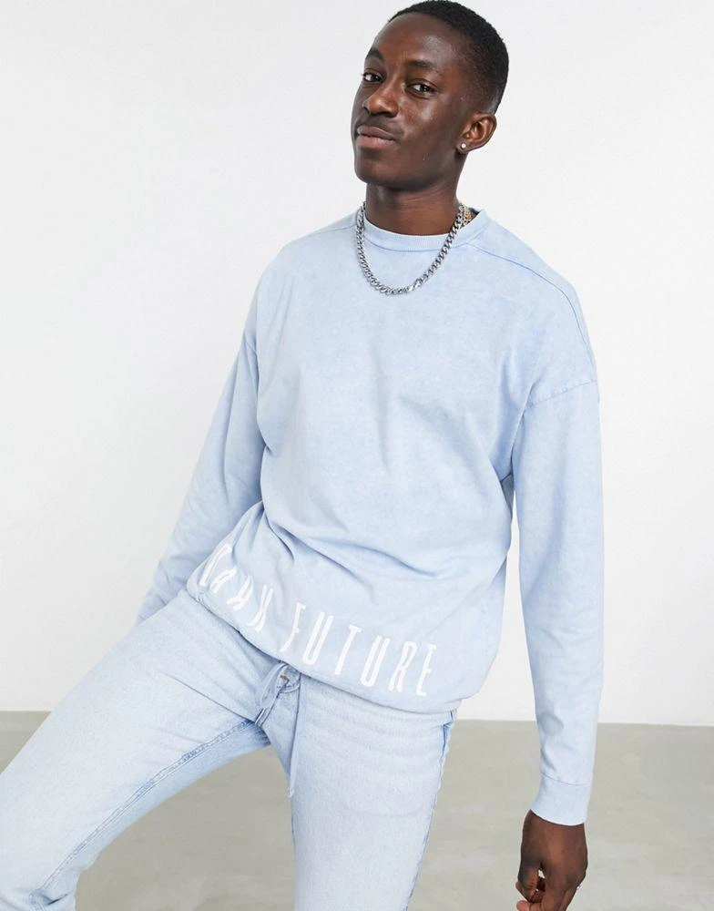商品ASOS|ASOS Dark Future oversized long sleeve t-shirt with drawcord hem in blue wash,价格¥77,第1张图片