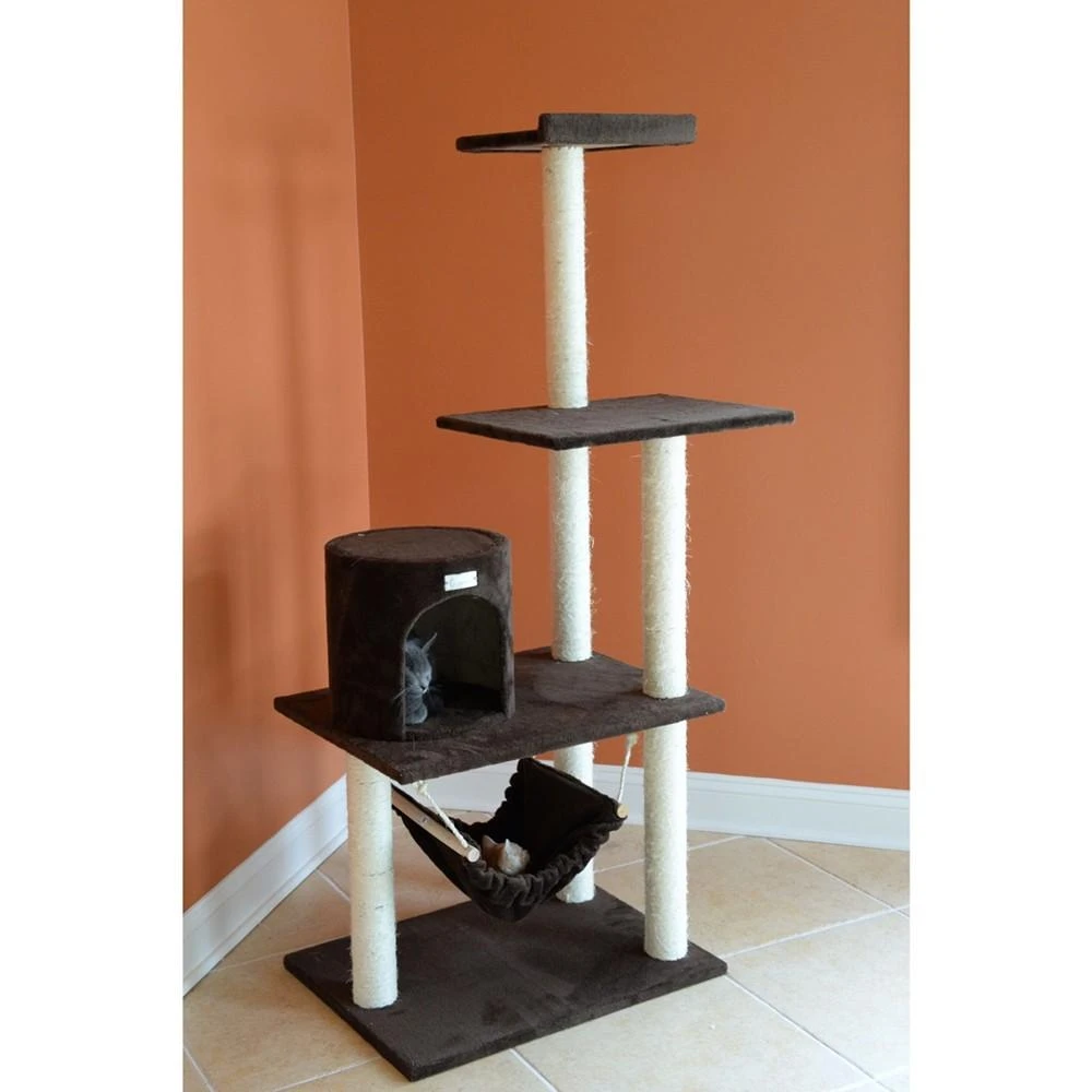 商品Macy's|59-Inch Real Wood Cat Tree With Condo & Hammock,价格¥1303,第2张图片详细描述