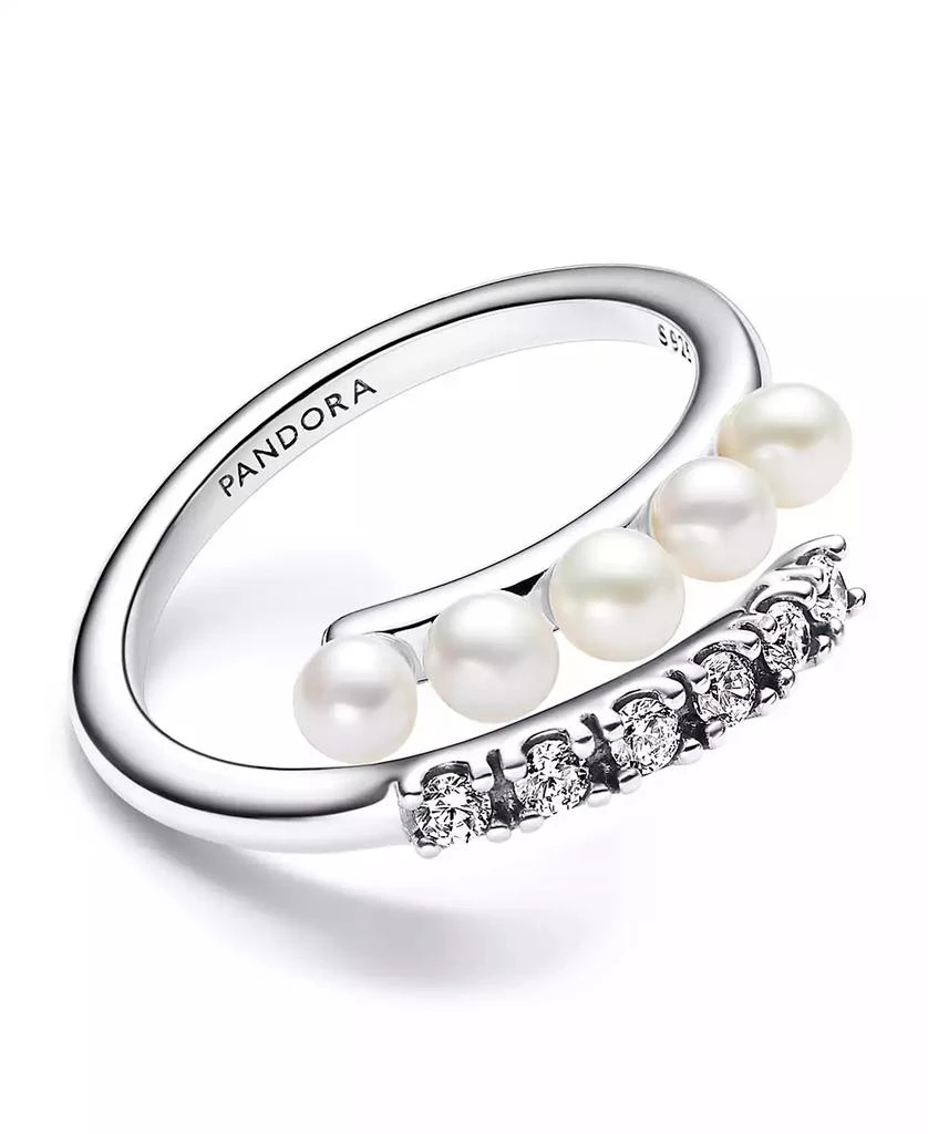 商品PANDORA|Sterling Silver Timeless Treated Freshwater Cultured Pearls Pave Open Ring,价格¥864,第1张图片