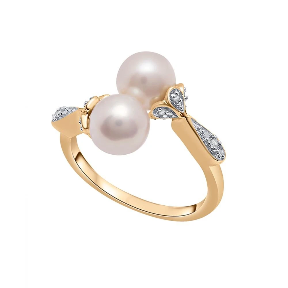 商品Macy's|Cultured Freshwater Pearl (7mm) & Diamond (1/20ct. tw.) Bypass Ring in 14K Yellow Gold,价格¥9411,第1张图片