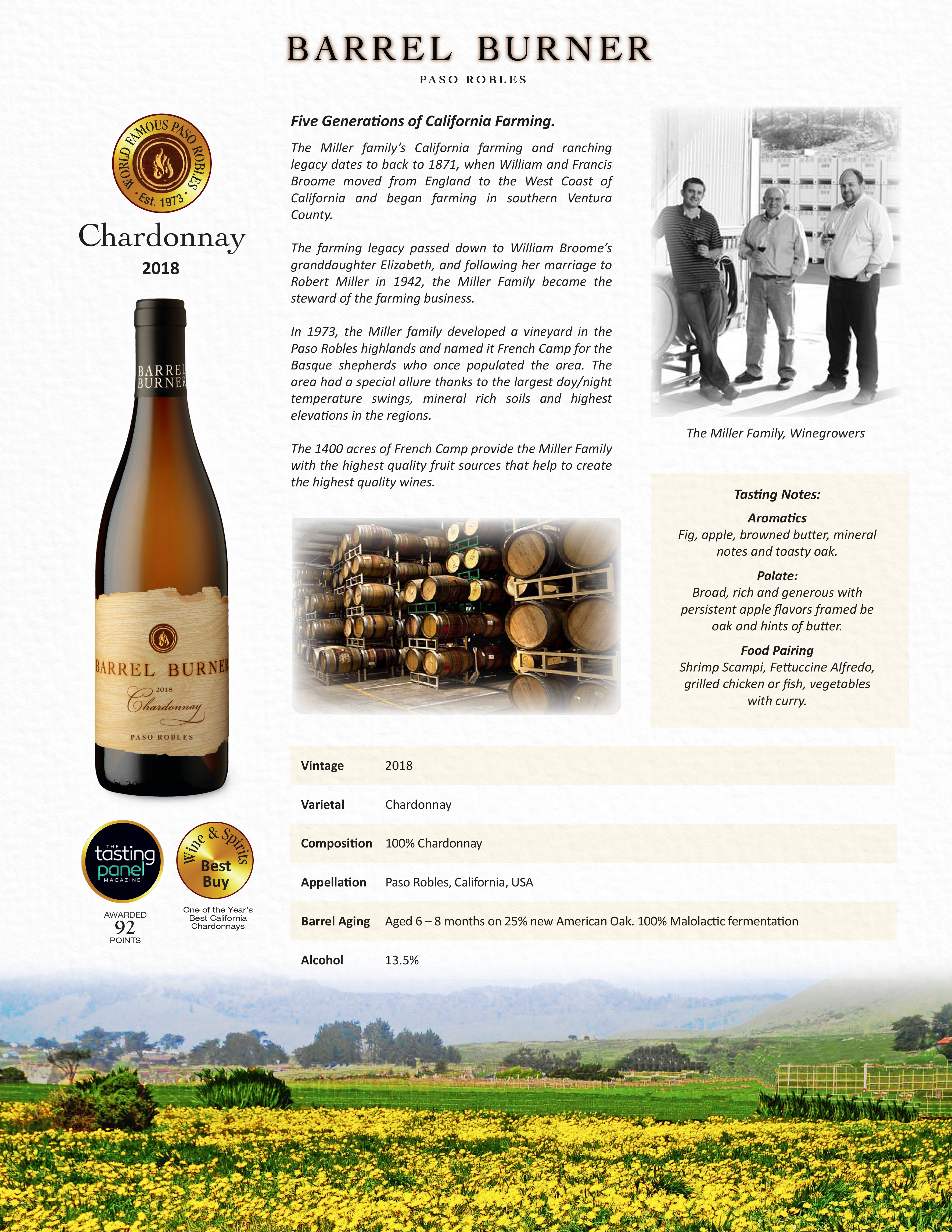 烈焰酒庄霞多丽干白葡萄酒 2018 | Barrel Burner Chardonnay 2018 (Paso Robles, CA）商品第3张图片规格展示